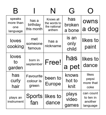 Mingle Bingo Card