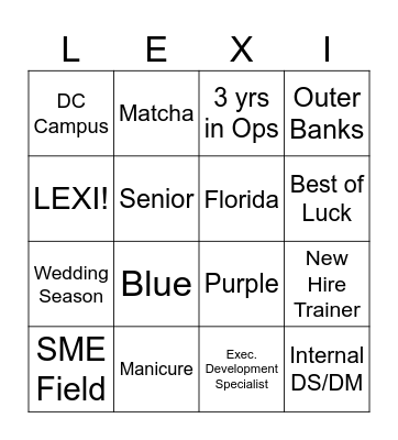 Lexi's Bingo Card Bingo Card