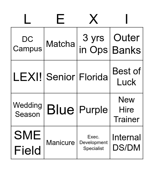 Lexi's Bingo Card Bingo Card