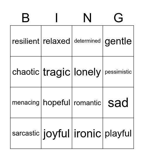 Tone Bingo Card