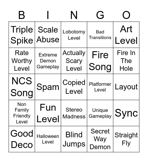 GD Bingo Card