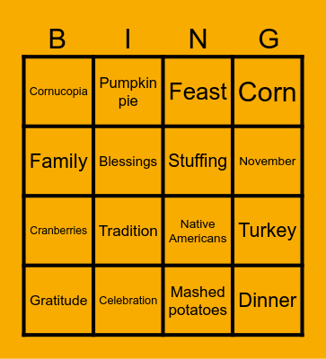 THANKSGIVING Bingo Card