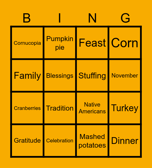 THANKSGIVING Bingo Card