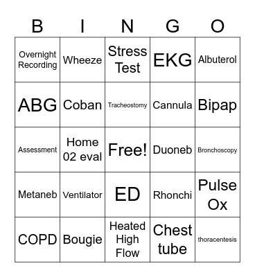 Respiratory Care Week Bingo Card