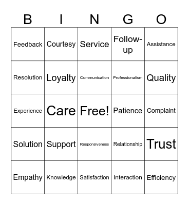 Customer Service Bingo Card