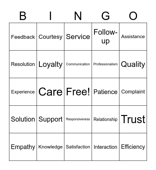 Customer Service Bingo Card