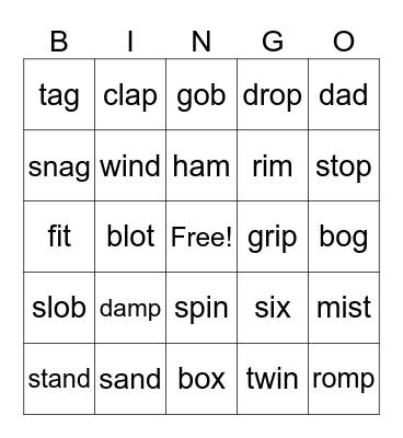 Short /a/, /i/, /o/ Bingo Card