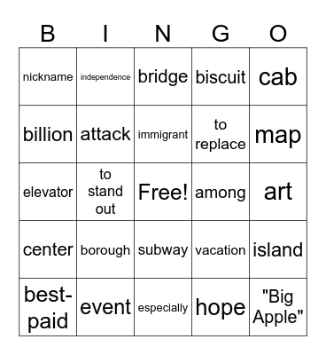 NYC Bingo Card