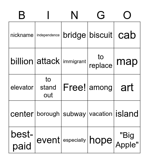 NYC Bingo Card