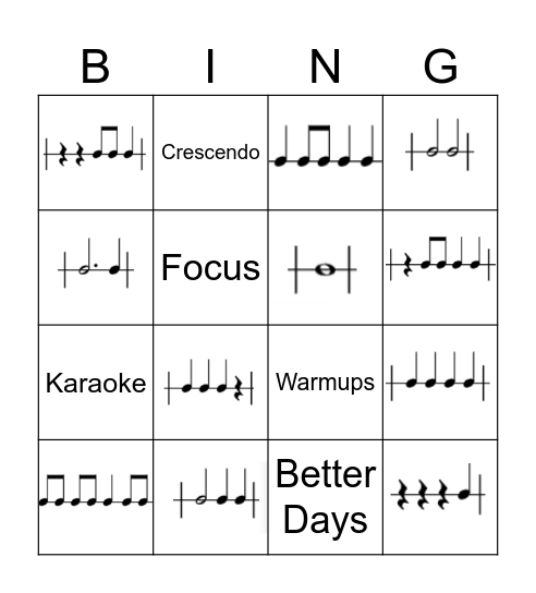 Concert Bingo Card