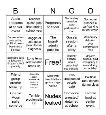 SENIOR YEAR BINGO Card