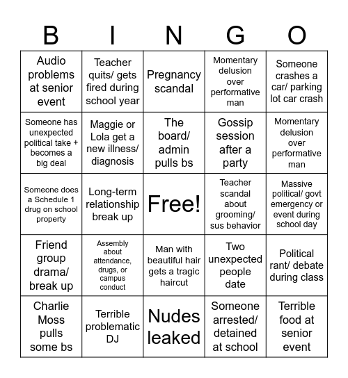 SENIOR YEAR BINGO Card