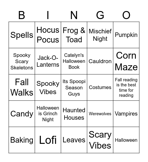 Fall Vibes Only <3 Bingo Card