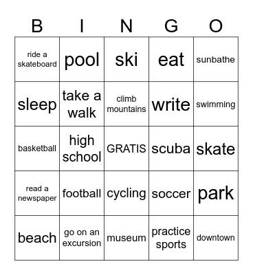 Pasatiempos y lugares Bingo Card
