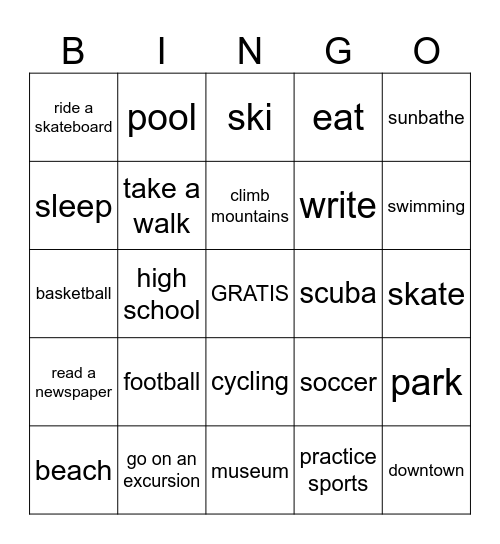 Pasatiempos y lugares Bingo Card