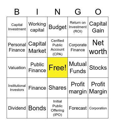 Finance Terminologies Bingo Card