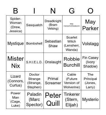 MARVEL Bingo Card