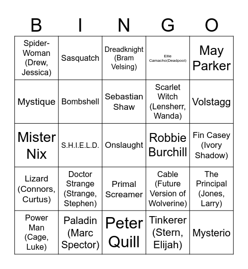 MARVEL Bingo Card