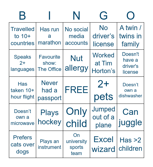 Get to Know You Bingo Card