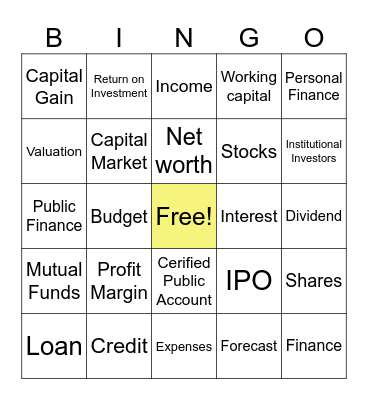 Finance Terminologies Bingo Card