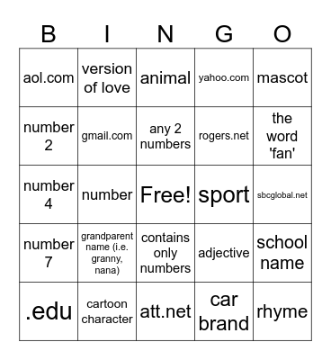 Email Bingo Card