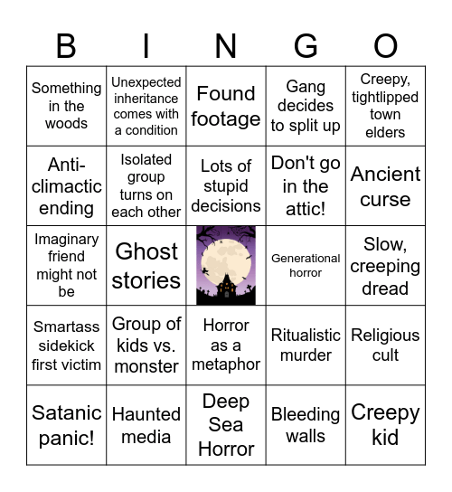 Horror Tropes Bingo Card