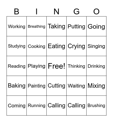 Action Verbs Bingo Card