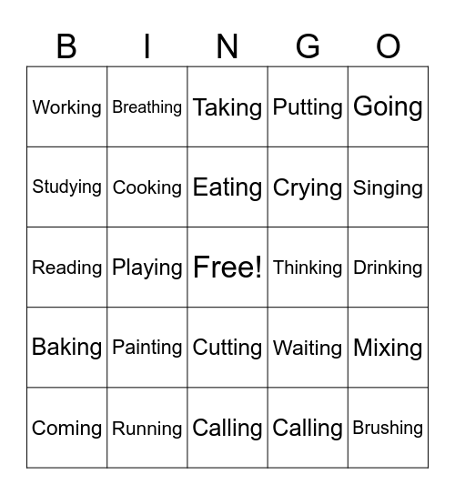 Action Verbs Bingo Card