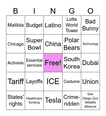 Current Events Bingo 10.10.25 Bingo Card