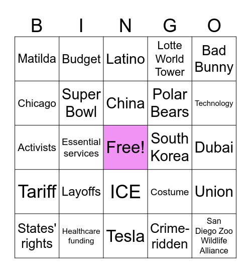 Current Events Bingo 10.10.25 Bingo Card