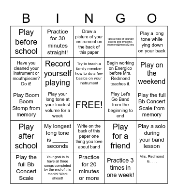Band Practice Bingo - February Bingo Card