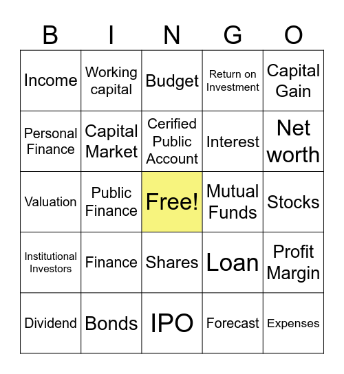 Finance Terminologies Bingo Card