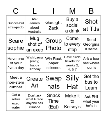 Bar Crawl Bingo Card