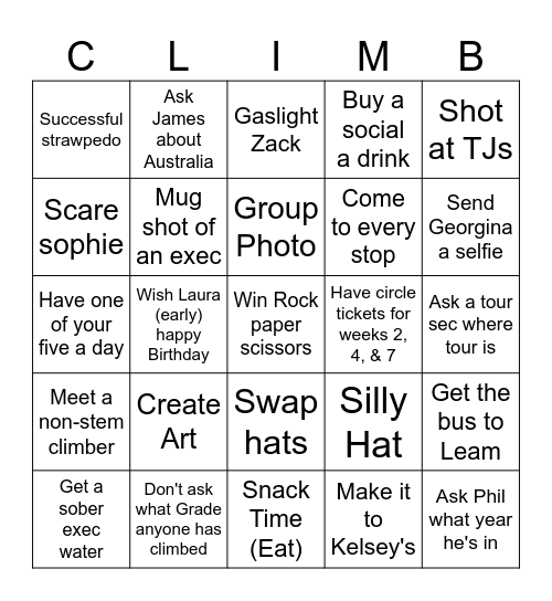 Bar Crawl Bingo Card