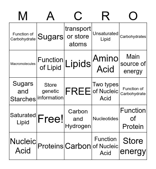 MacroMolecules Bingo Card