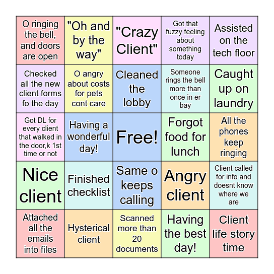 Vet  Week Bingo Card