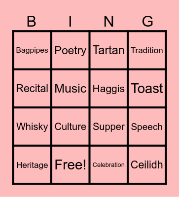 Burns Night Bingo Card