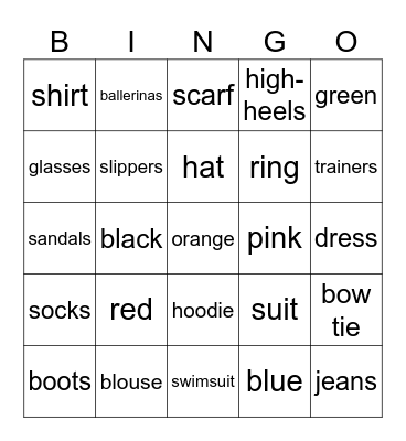 clothes Bingo Card