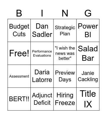 College Council Bingo Card