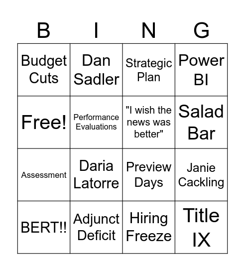 College Council Bingo Card