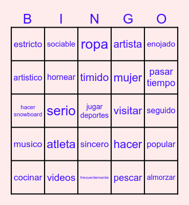 spanish 2 q1 Bingo Card