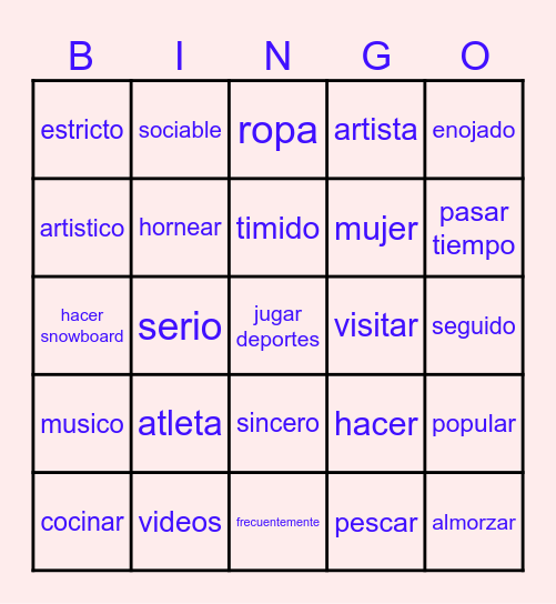 spanish 2 q1 Bingo Card