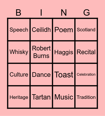 Burns Night Bingo Card