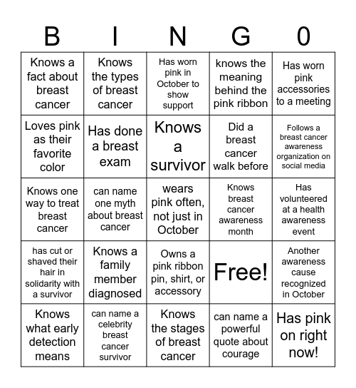 Breast Cancer Awareness Bingo Card