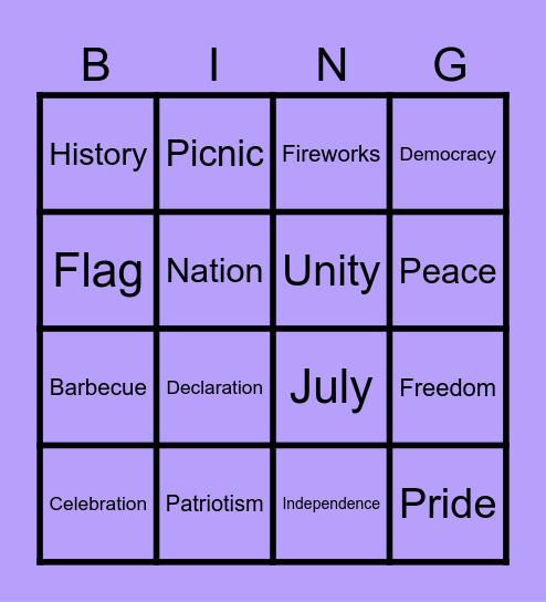 INDEPENDENCE DAY Bingo Card
