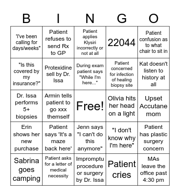Forefront Dermatology Edition Bingo Card