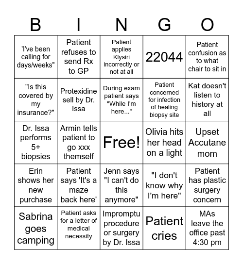 Forefront Dermatology Edition Bingo Card
