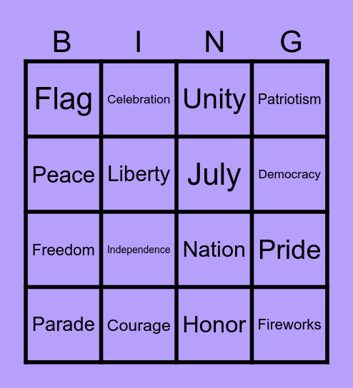 INDEPENDENCE DAY Bingo Card