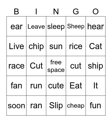Long and short vowel minimal pairs Bingo Card