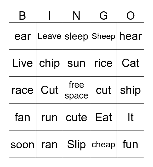 Long and short vowel minimal pairs Bingo Card